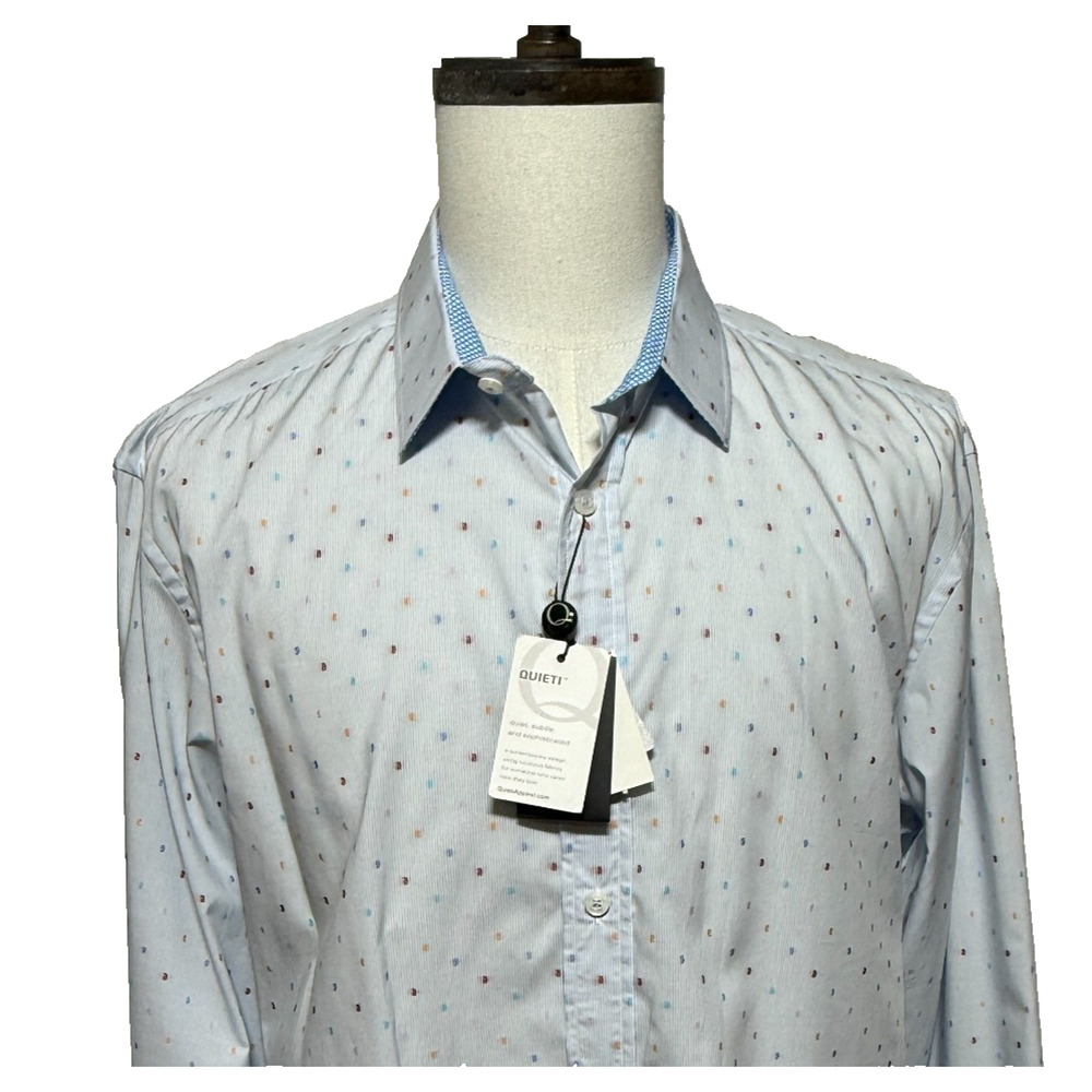 Quieti Shirt Mens Large Blue Rainbow Colorful‎ Flip Cuffs Long Sleeve NWT